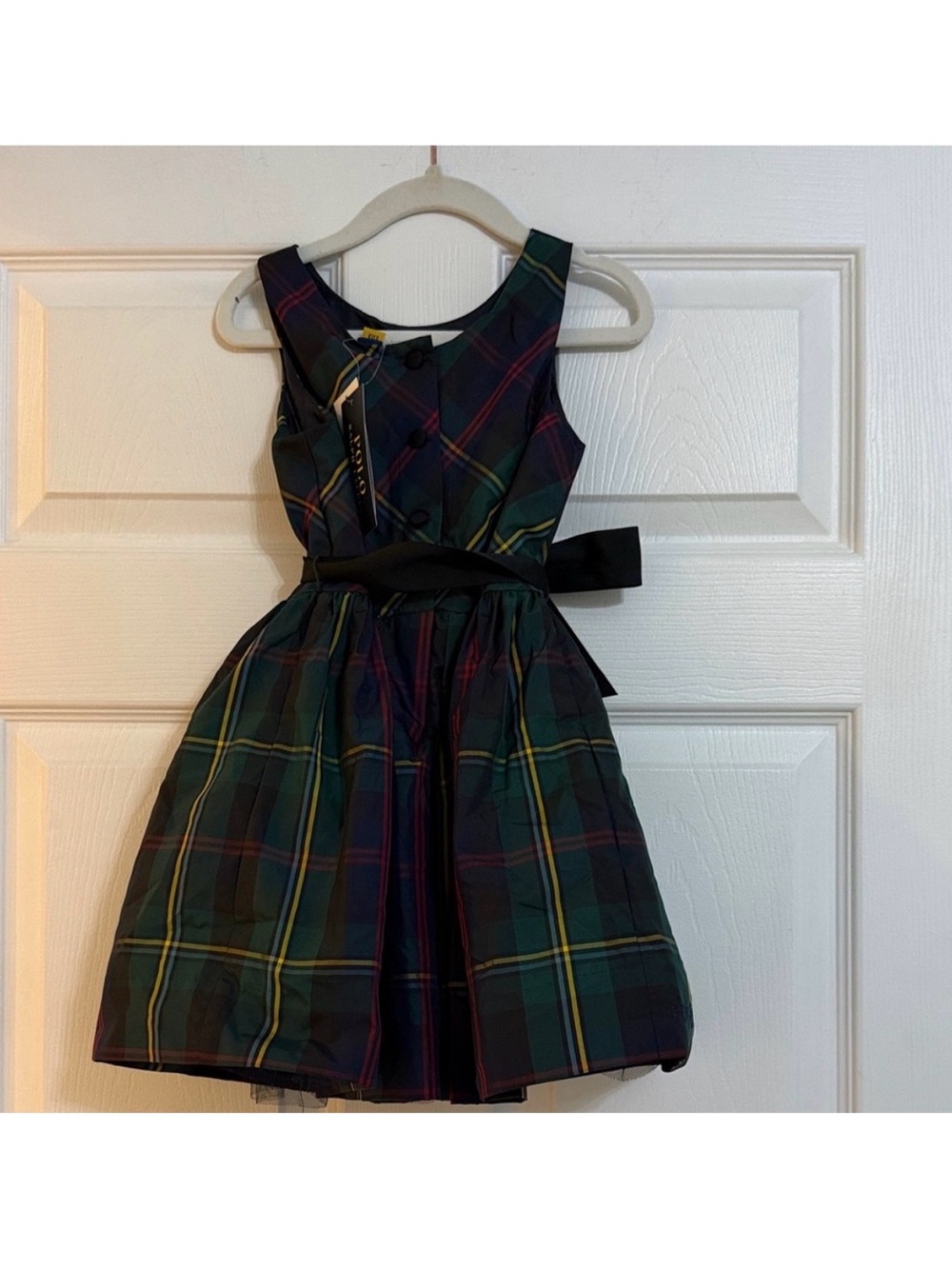 Polo by Ralph Lauren Blackwatch Plaid Sleeveless Dress with Black Sash